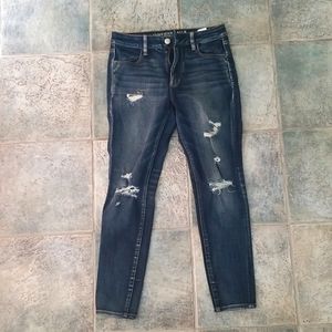 American Eagle High Rise Dark wash Distressed Jeggings